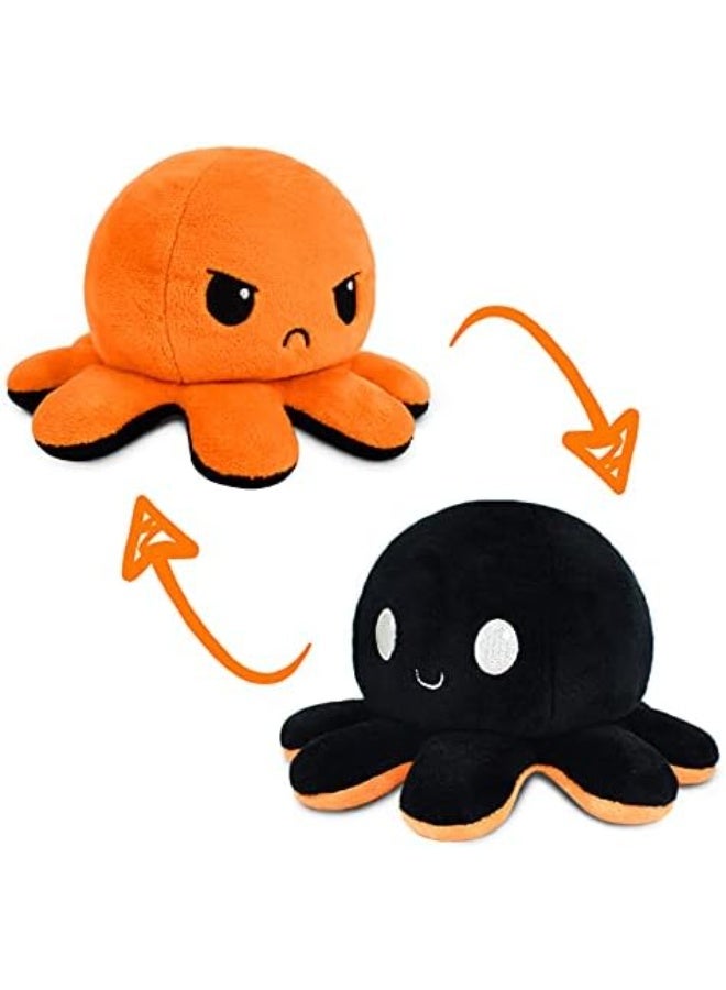 TeeTurtle - The Original Reversible Octopus Plushie - Black + Orange - Cute Sensory Fidget Stuffed Animals That Show Your Mood - Perfect for Halloween!